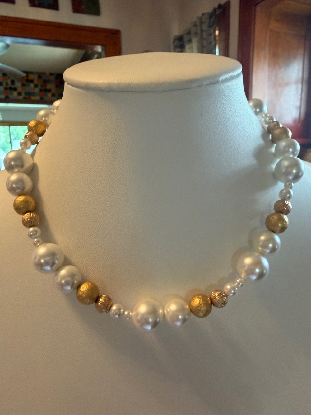 Audrey Limoges Collection Elegant Pearl and Gold Bead Necklace